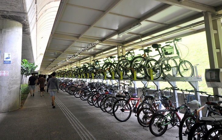   Commonly seen double tier bicycle parking systems in high-density area such as MRT and Bus Interchange Stations 